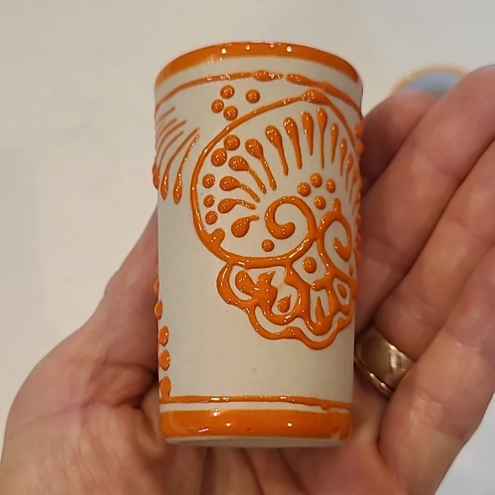 Handcrafted Talavera Ceramic Vases/ Shot Glasses - Orange and Yellow Accents